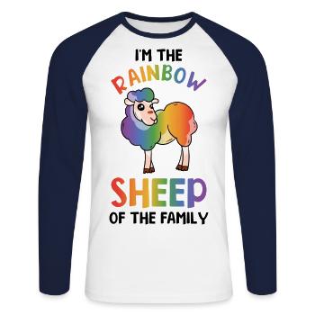 I'm The Rainbow Sheep In The Family Lesbian Love G - Unisex Baseballshirt langarm - Weiß/Navy - Vorne - Nik (191cm)