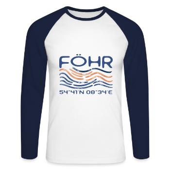 Föhr GPS Koordinaten Nordsee Insel - Unisex Baseballshirt langarm - Weiß/Navy - Vorne - Nik (191cm)