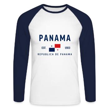 Panama Est 1903 - Unisex Baseballshirt langarm - Weiß/Navy - Vorne - Nik (191cm)