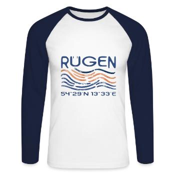 Rügen Baltic Sea Chalk Cliffs Island GPS coordinates - Unisex Long Sleeve Baseball T-Shirt - white/navy - Front - Nik (191cm)