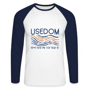 Coordonnées GPS de la mer Baltique Usedom Mer Baltique - T-shirt baseball manches longues Homme - blanc/marine - Devant - Nik (191cm)