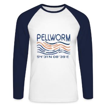 Coordonnées GPS de l’île de la mer du Nord - T-shirt baseball manches longues Homme - blanc/marine - Devant - Nik (191cm)
