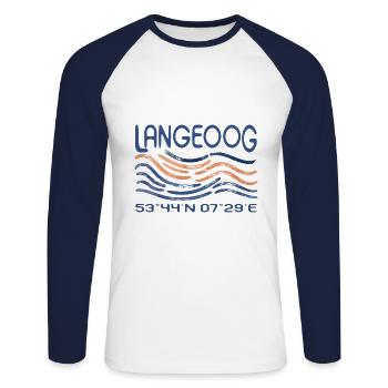 Langeoog Coordonnées GPS de l’île de la mer du Nord Mer des Wadden - T-shirt baseball manches longues Homme - blanc/marine - Devant - Nik (191cm)