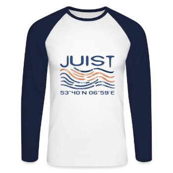 Juist Coordonnées GPS Mer de l’Île de la mer du Nord - T-shirt baseball manches longues Homme - blanc/marine - Devant - Nik (191cm)