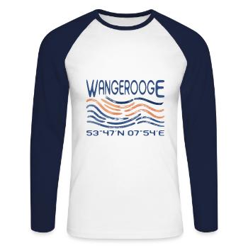 Wangerooge GPS coordinates - Unisex Long Sleeve Baseball T-Shirt - white/navy - Front - Nik (191cm)