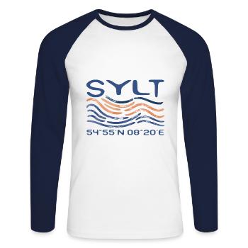 Sylt Westerland North Sea Island Coordonnées GPS - T-shirt baseball manches longues Homme - blanc/marine - Devant - Nik (191cm)