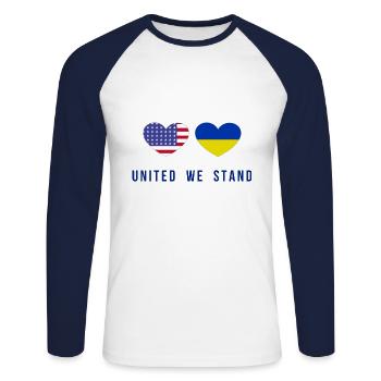 Unis nous sommes aux États-Unis et en Ukraine - T-shirt baseball manches longues Homme - blanc/marine - Devant - Nik (191cm)