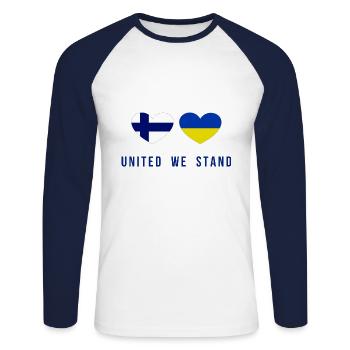 United we stand Finnland und Ukraine - Unisex Baseballshirt langarm - Weiß/Navy - Vorne - Nik (191cm)