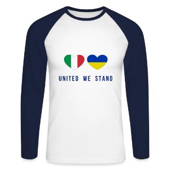 United we stand Italien und Ukraine - Unisex Baseballshirt langarm - Weiß/Navy - Vorne - Nik (191cm)