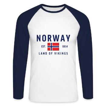 Norvège, terre des Vikings - T-shirt baseball manches longues Homme - blanc/marine - Devant - Nik (191cm)