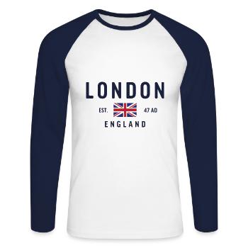 London Eengland Est 47 AD Vintage Classic - Unisex Long Sleeve Baseball T-Shirt - white/navy - Front - Nik (191cm)