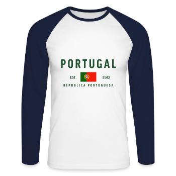 Portugal Est 1143 - Unisex Baseballshirt langarm - Weiß/Navy - Vorne - Nik (191cm)