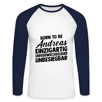 Prénom Andreas - T-shirt baseball manches longues Homme - blanc/marine - Devant - Nik (191cm)