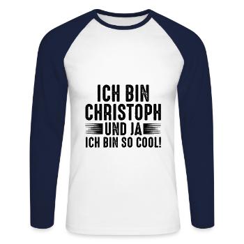 Vorname Chris Christoph - Unisex Baseballshirt langarm - Weiß/Navy - Vorne - Nik (191cm)