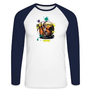 Idée cadeau de basketball en fauteuil roulant - T-shirt baseball manches longues Homme - blanc/marine - Devant - Nik (191cm)