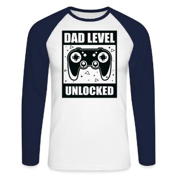 Gaming Gamer Papa Dad Level Unlocked Geschenkidee - Unisex Baseballshirt langarm - Weiß/Navy - Vorne - Nik (191cm)