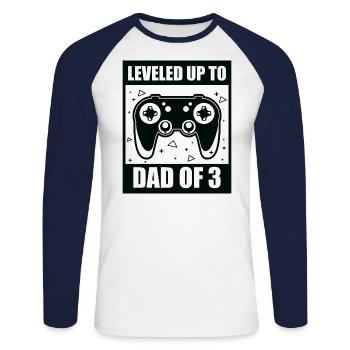 Le joueur de jeu Papa père a atteint le niveau de papa de 3 enfants - T-shirt baseball manches longues Homme - blanc/marine - Devant - Nik (191cm)