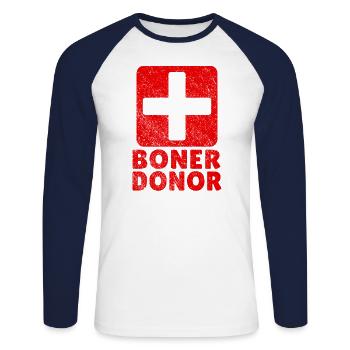 Halloween Humor Boner Donor - Unisex Long Sleeve Baseball T-Shirt - white/navy - Front - Nik (191cm)