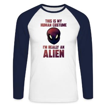 Halloween I'm Really An Alien - Unisex Baseballshirt langarm - Weiß/Navy - Vorne - Nik (191cm)