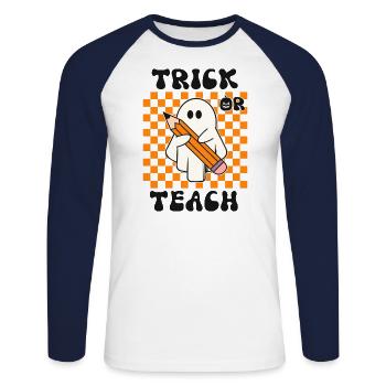 Halloween Lehrer Trick Or Teach - Unisex Baseballshirt langarm - Weiß/Navy - Vorne - Nik (191cm)