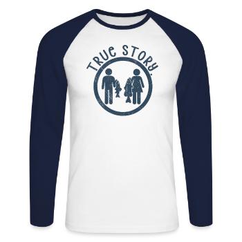 Idée cadeau de pêche pêcheur Couple drôle histoire vraie - T-shirt baseball manches longues Homme - blanc/marine - Devant - Nik (191cm)