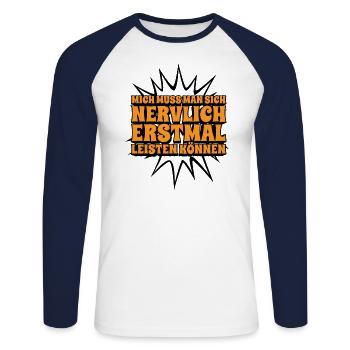 Lustiger Spruch Humor Geschenkidee Witzig Ironie - Unisex Baseballshirt langarm - Weiß/Navy - Vorne - Nik (191cm)