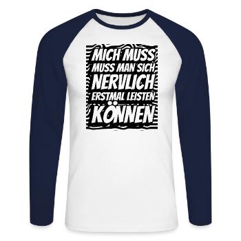 Lustiger Spruch Humor Geschenkidee Witzig Ironie - Unisex Baseballshirt langarm - Weiß/Navy - Vorne - Nik (191cm)