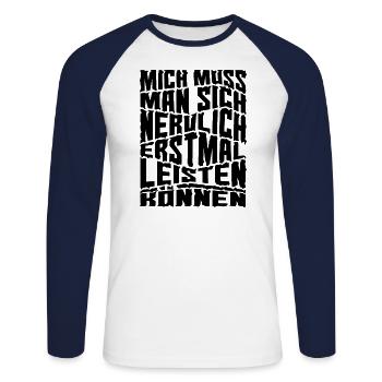 Lustiger Spruch Humor Geschenkidee Witzig Ironie - Unisex Baseballshirt langarm - Weiß/Navy - Vorne - Nik (191cm)