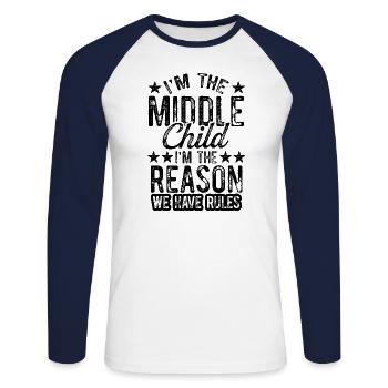 Famille Enfants Frères et sœurs Idée cadeau drôle - T-shirt baseball manches longues Homme - blanc/marine - Devant - Nik (191cm)
