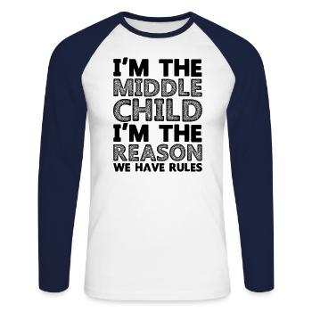 Famille Enfants Frères et sœurs Idée cadeau drôle - T-shirt baseball manches longues Homme - blanc/marine - Devant - Nik (191cm)