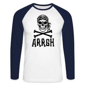 Halloween Pirate Dire Tenue Costume Arrgh - T-shirt baseball manches longues Homme - blanc/marine - Devant - Nik (191cm)