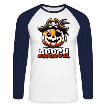 Halloween Pirate Dire Tenue Costume Arrgh - T-shirt baseball manches longues Homme - blanc/marine - Devant - Nik (191cm)