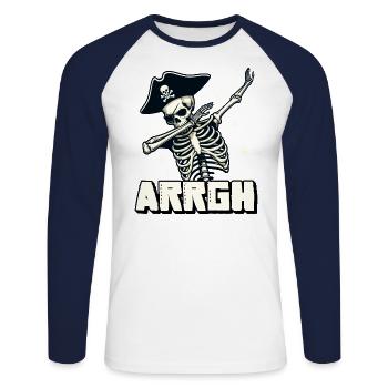 Halloween Pirate Saying Outfit Costume Arrgh - Unisex Long Sleeve Baseball T-Shirt - white/navy - Front - Nik (191cm)