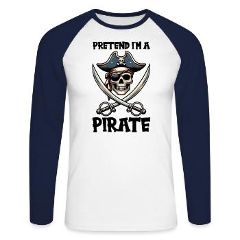 Halloween Pirate Dire Tenue Costume Drôle - T-shirt baseball manches longues Homme - blanc/marine - Devant - Nik (191cm)