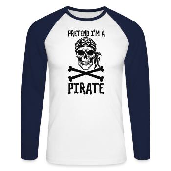 Halloween Pirate Dire Tenue Costume Drôle - T-shirt baseball manches longues Homme - blanc/marine - Devant - Nik (191cm)