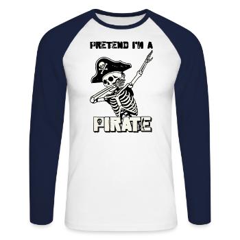 Halloween Pirate Dire Tenue Costume Cool - T-shirt baseball manches longues Homme - blanc/marine - Devant - Nik (191cm)