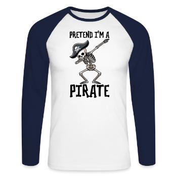 Halloween Pirate Dire Tenue Costume Drôle - T-shirt baseball manches longues Homme - blanc/marine - Devant - Nik (191cm)