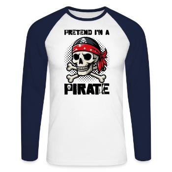 Halloween Pirate Dire Tenue Costume Drôle - T-shirt baseball manches longues Homme - blanc/marine - Devant - Nik (191cm)