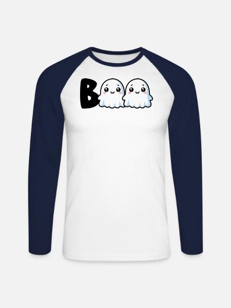 Halloween Geist - Unisex Baseballshirt langarm - Weiß/Navy