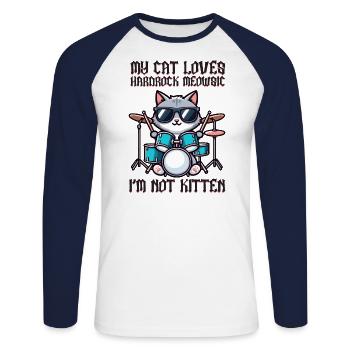 Cat Rock Music Humor Funny Gift Idea - Unisex Long Sleeve Baseball T-Shirt - white/navy - Front - Nik (191cm)