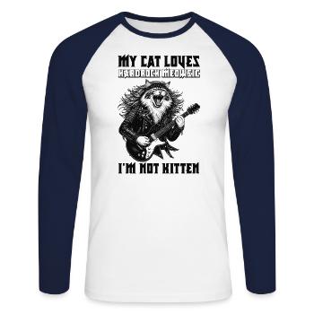 Cat Rock Music Humor Funny Gift Idea - Unisex Long Sleeve Baseball T-Shirt - white/navy - Front - Nik (191cm)