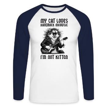 Katze Rock Musik Humor Lustig Geschenkidee - Unisex Baseballshirt langarm - Weiß/Navy - Vorne - Nik (191cm)