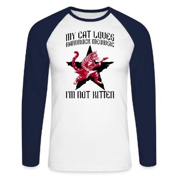 Cat Rock Music Humor Funny Gift Idea - Unisex Long Sleeve Baseball T-Shirt - white/navy - Front - Nik (191cm)