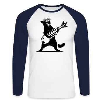 Rock Musik Katze Lustig Humor Geschenkidee - Unisex Baseballshirt langarm - Weiß/Navy - Vorne - Nik (191cm)