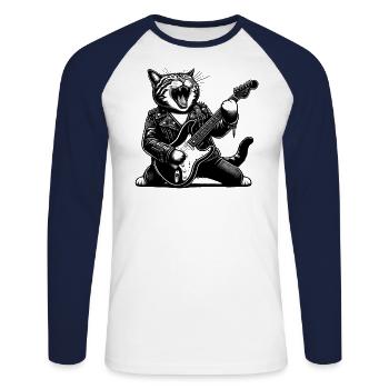 Rock Musik Katze Lustig Humor Geschenkidee - Unisex Baseballshirt langarm - Weiß/Navy - Vorne - Nik (191cm)