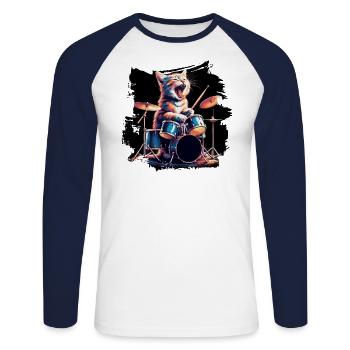 Rock Musik Katze Lustig Humor Geschenkidee - Unisex Baseballshirt langarm - Weiß/Navy - Vorne - Nik (191cm)