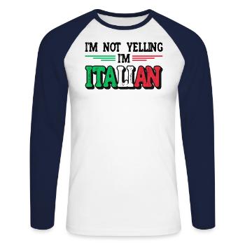 Italien Italie Idée cadeau Humour - T-shirt baseball manches longues Homme - blanc/marine - Devant - Nik (191cm)