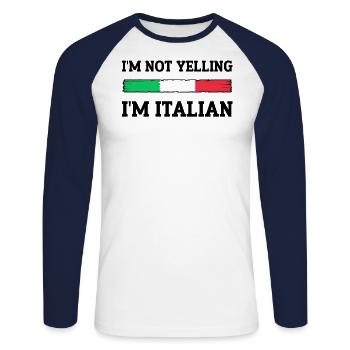 Italien Italie Idée cadeau Humour - T-shirt baseball manches longues Homme - blanc/marine - Devant - Nik (191cm)