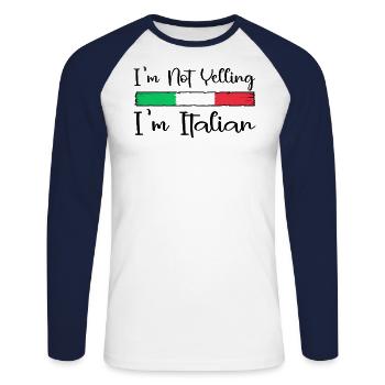 Italien Italie Idée cadeau Humour - T-shirt baseball manches longues Homme - blanc/marine - Devant - Nik (191cm)