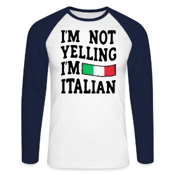 Italien Italie Idée cadeau Humour - T-shirt baseball manches longues Homme - blanc/marine - Devant - Nik (191cm)